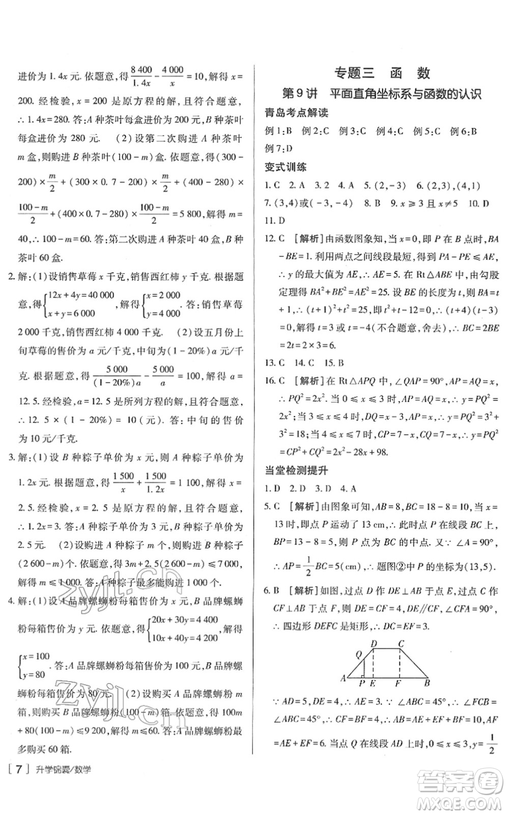 新疆青少年出版社2022升學(xué)錦囊九年級數(shù)學(xué)青島專版答案