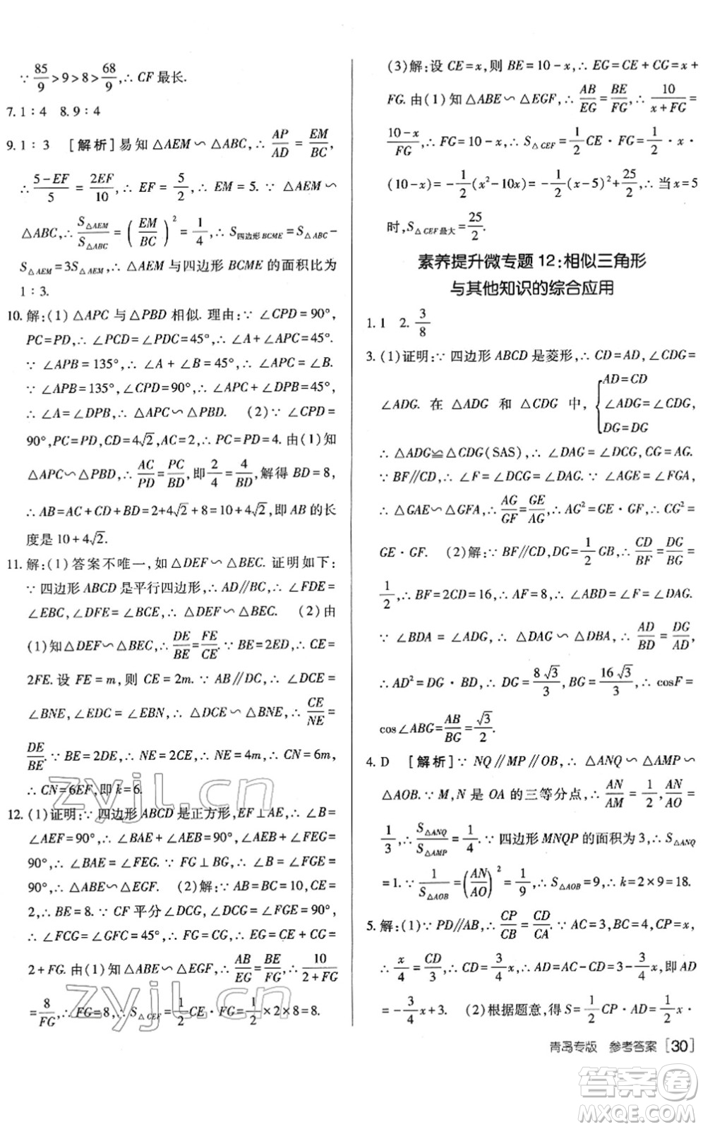 新疆青少年出版社2022升學(xué)錦囊九年級數(shù)學(xué)青島專版答案