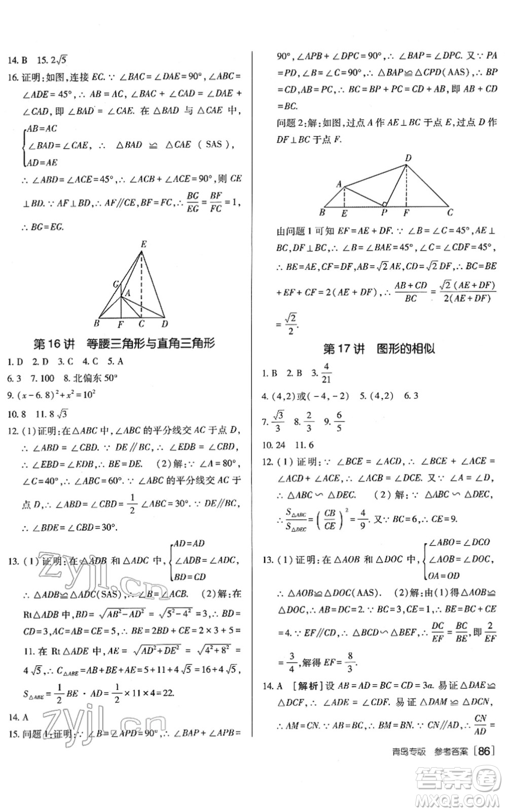 新疆青少年出版社2022升學(xué)錦囊九年級數(shù)學(xué)青島專版答案