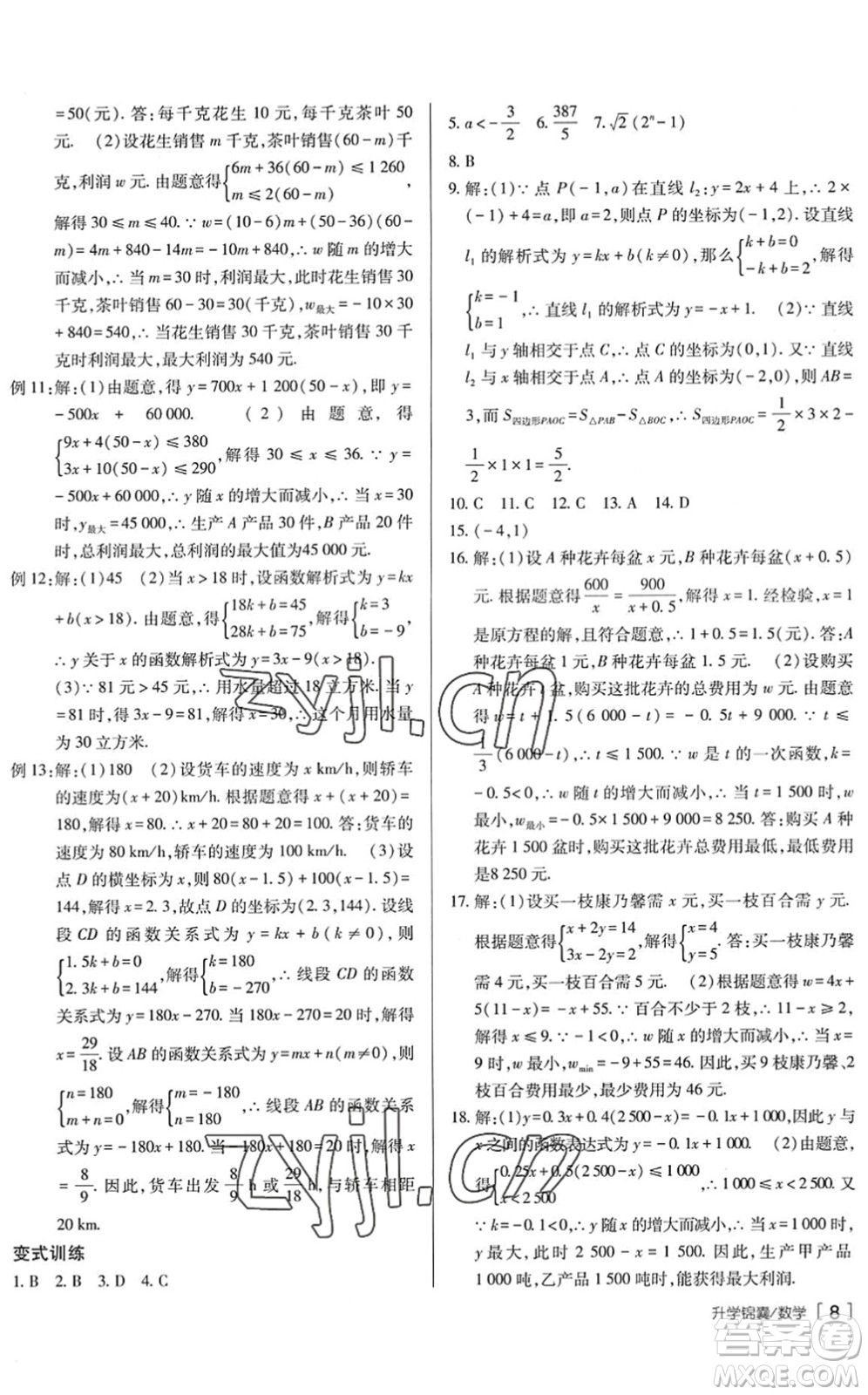 新疆青少年出版社2022升學(xué)錦囊九年級(jí)數(shù)學(xué)泰安專版答案