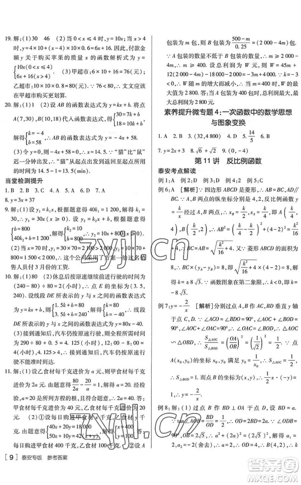 新疆青少年出版社2022升學(xué)錦囊九年級(jí)數(shù)學(xué)泰安專版答案