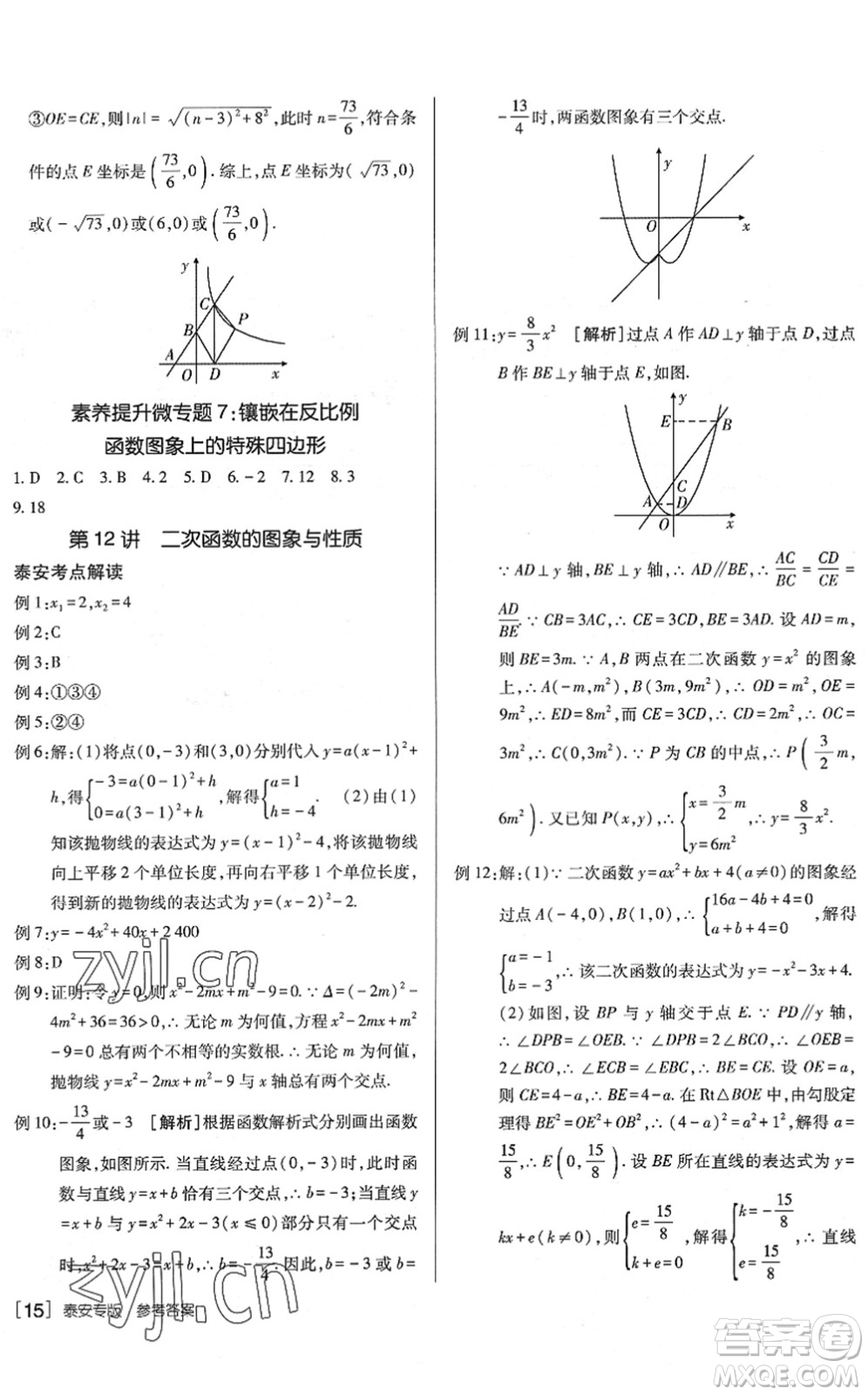 新疆青少年出版社2022升學(xué)錦囊九年級(jí)數(shù)學(xué)泰安專版答案