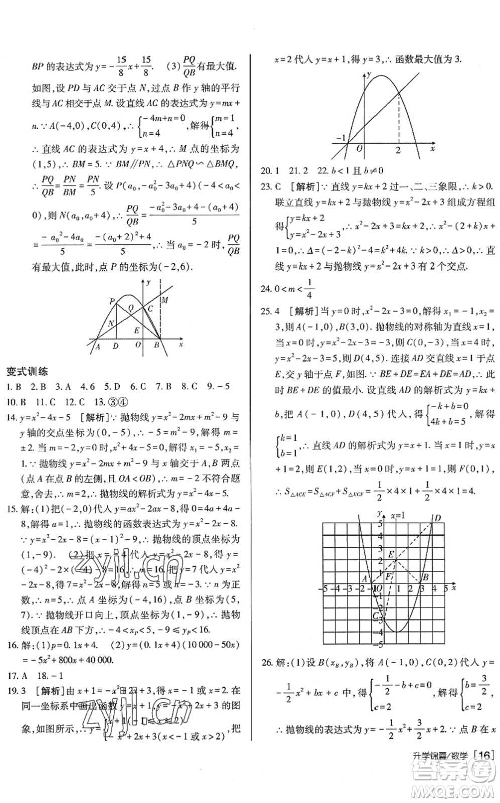 新疆青少年出版社2022升學(xué)錦囊九年級(jí)數(shù)學(xué)泰安專版答案