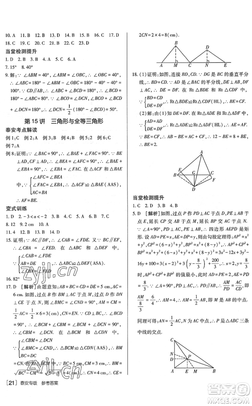 新疆青少年出版社2022升學(xué)錦囊九年級(jí)數(shù)學(xué)泰安專版答案