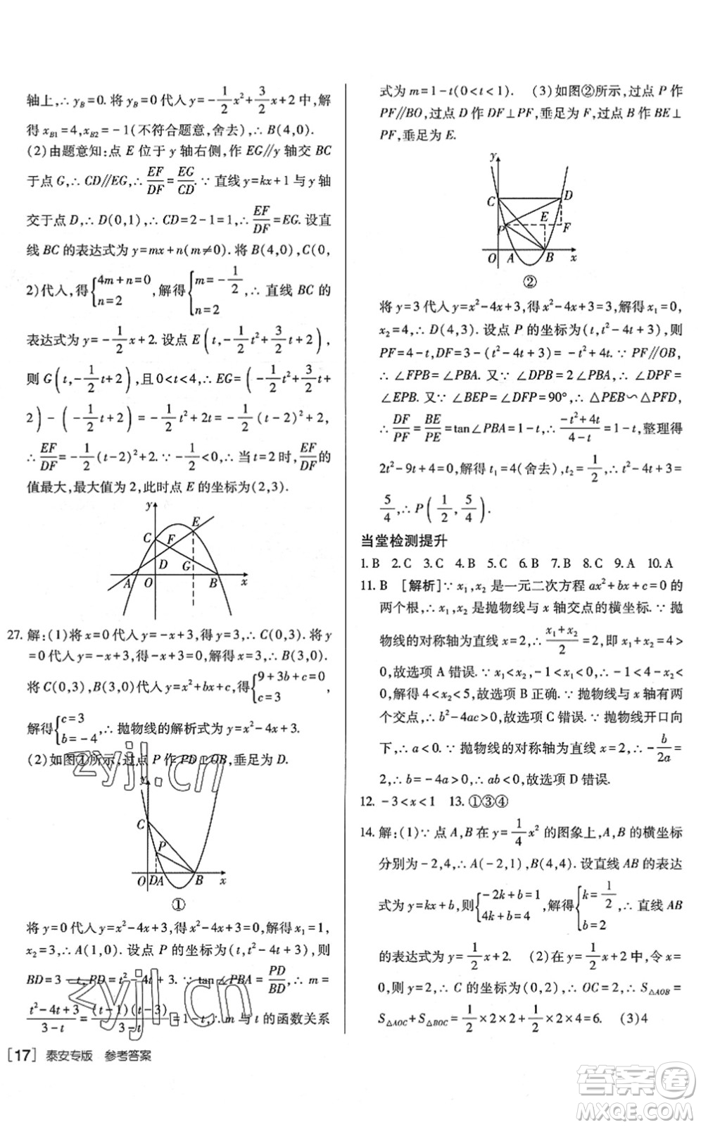 新疆青少年出版社2022升學(xué)錦囊九年級(jí)數(shù)學(xué)泰安專版答案