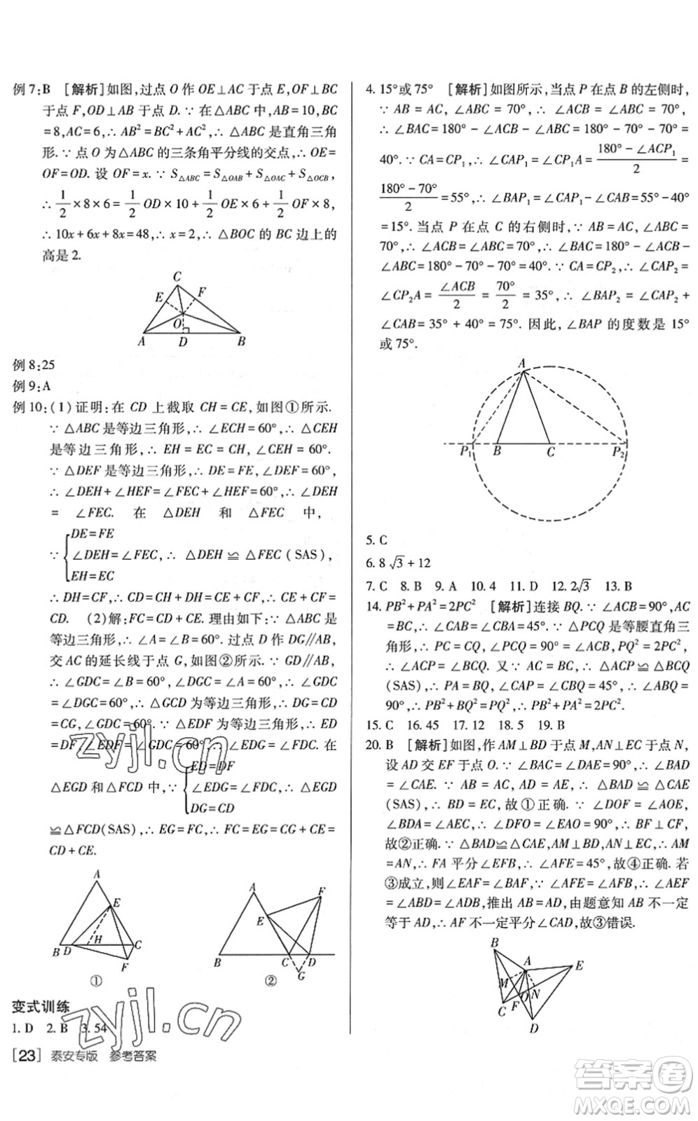 新疆青少年出版社2022升學(xué)錦囊九年級(jí)數(shù)學(xué)泰安專版答案