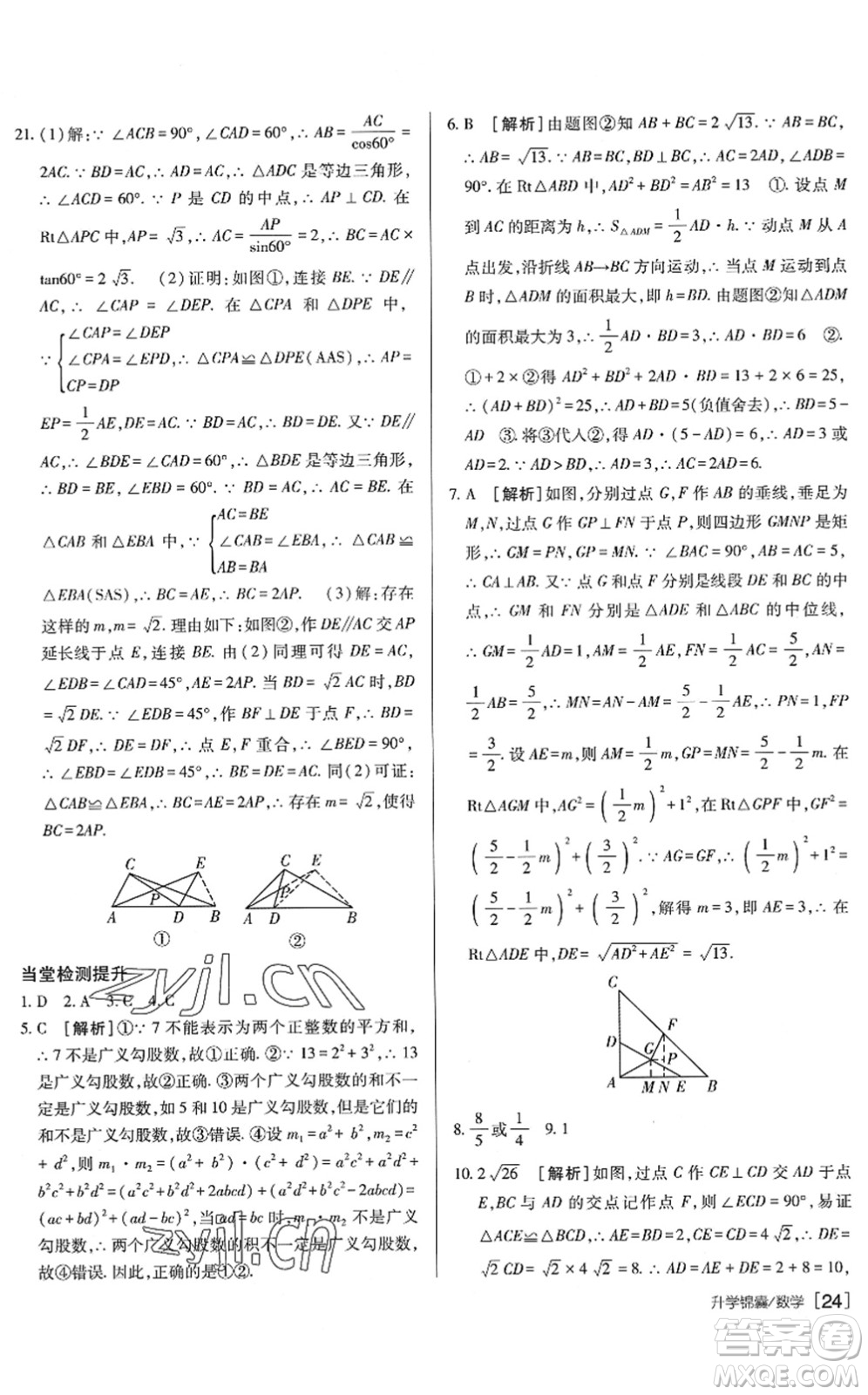 新疆青少年出版社2022升學(xué)錦囊九年級(jí)數(shù)學(xué)泰安專版答案