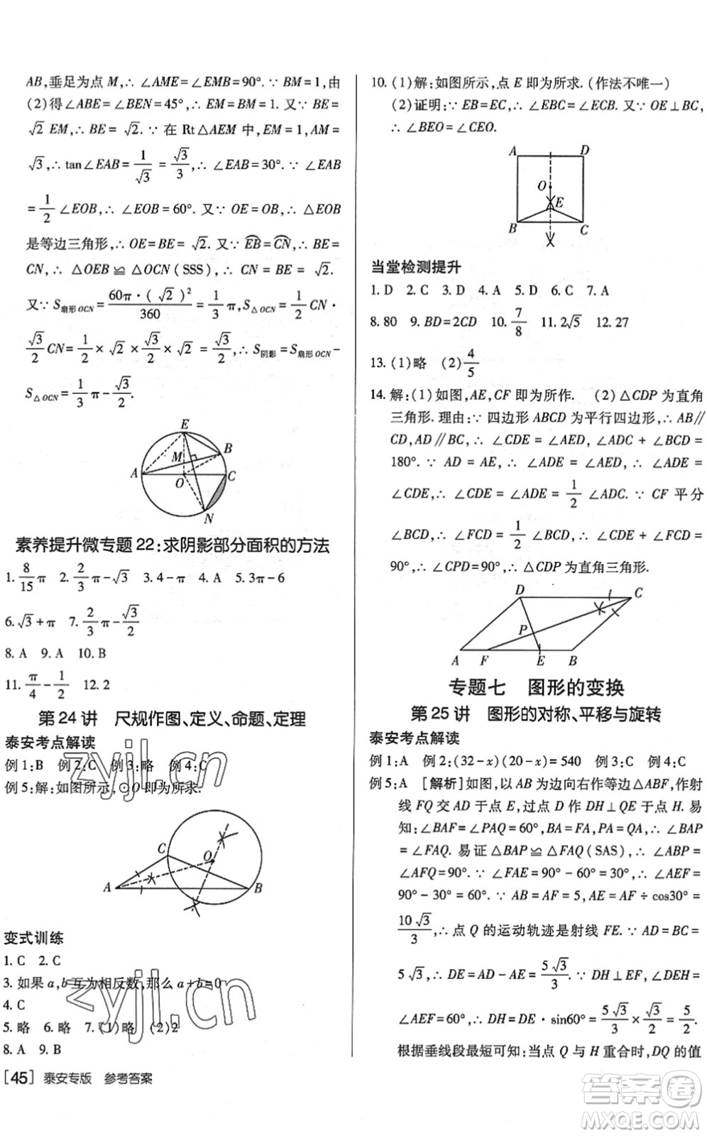 新疆青少年出版社2022升學(xué)錦囊九年級(jí)數(shù)學(xué)泰安專版答案