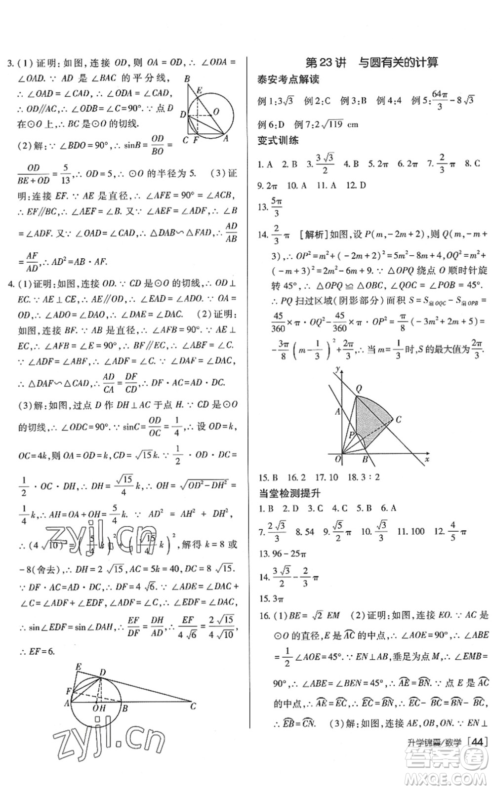 新疆青少年出版社2022升學(xué)錦囊九年級(jí)數(shù)學(xué)泰安專版答案