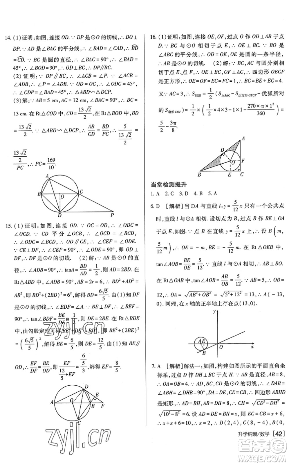 新疆青少年出版社2022升學(xué)錦囊九年級(jí)數(shù)學(xué)泰安專版答案