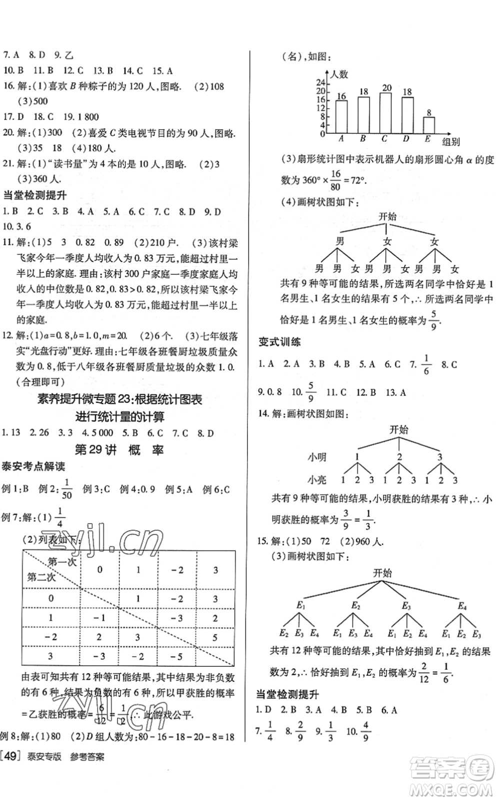 新疆青少年出版社2022升學(xué)錦囊九年級(jí)數(shù)學(xué)泰安專版答案