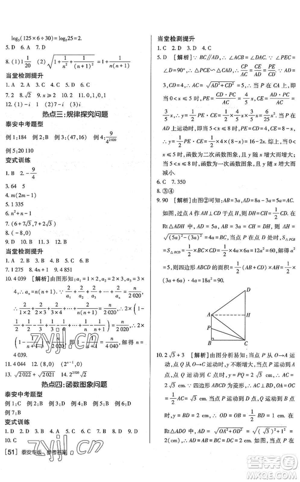 新疆青少年出版社2022升學(xué)錦囊九年級(jí)數(shù)學(xué)泰安專版答案