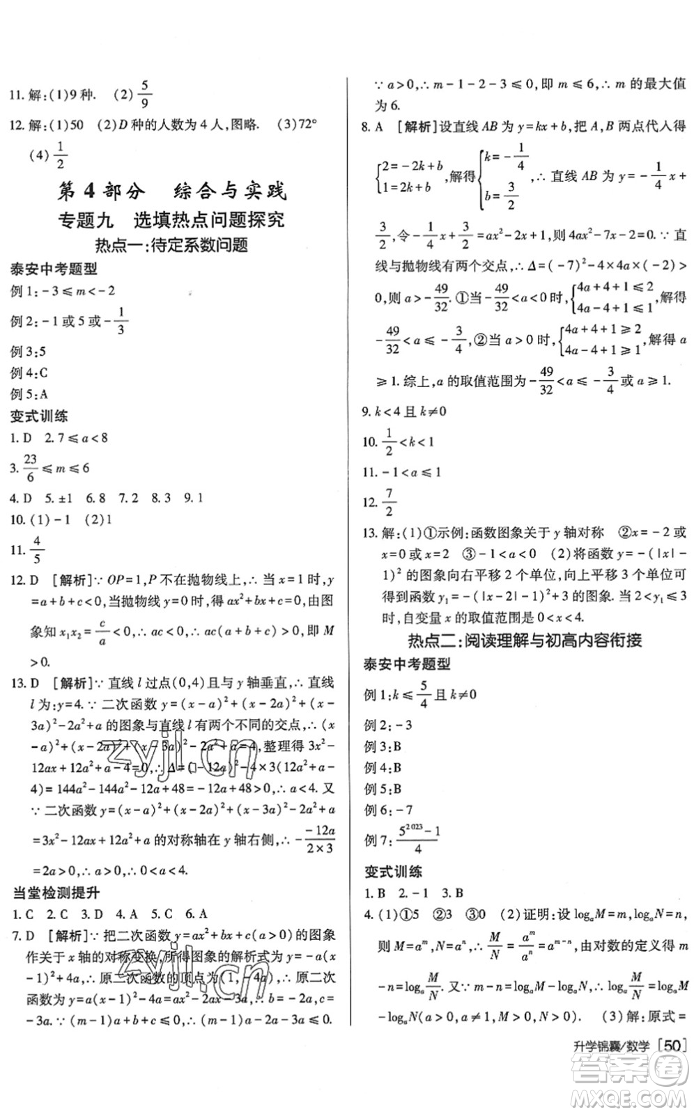 新疆青少年出版社2022升學(xué)錦囊九年級(jí)數(shù)學(xué)泰安專版答案