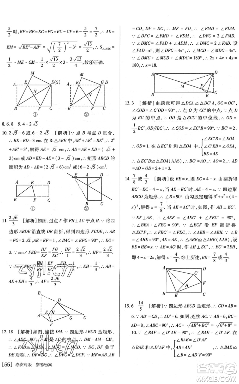 新疆青少年出版社2022升學(xué)錦囊九年級(jí)數(shù)學(xué)泰安專版答案