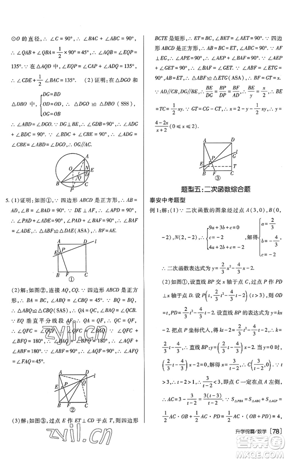 新疆青少年出版社2022升學(xué)錦囊九年級(jí)數(shù)學(xué)泰安專版答案