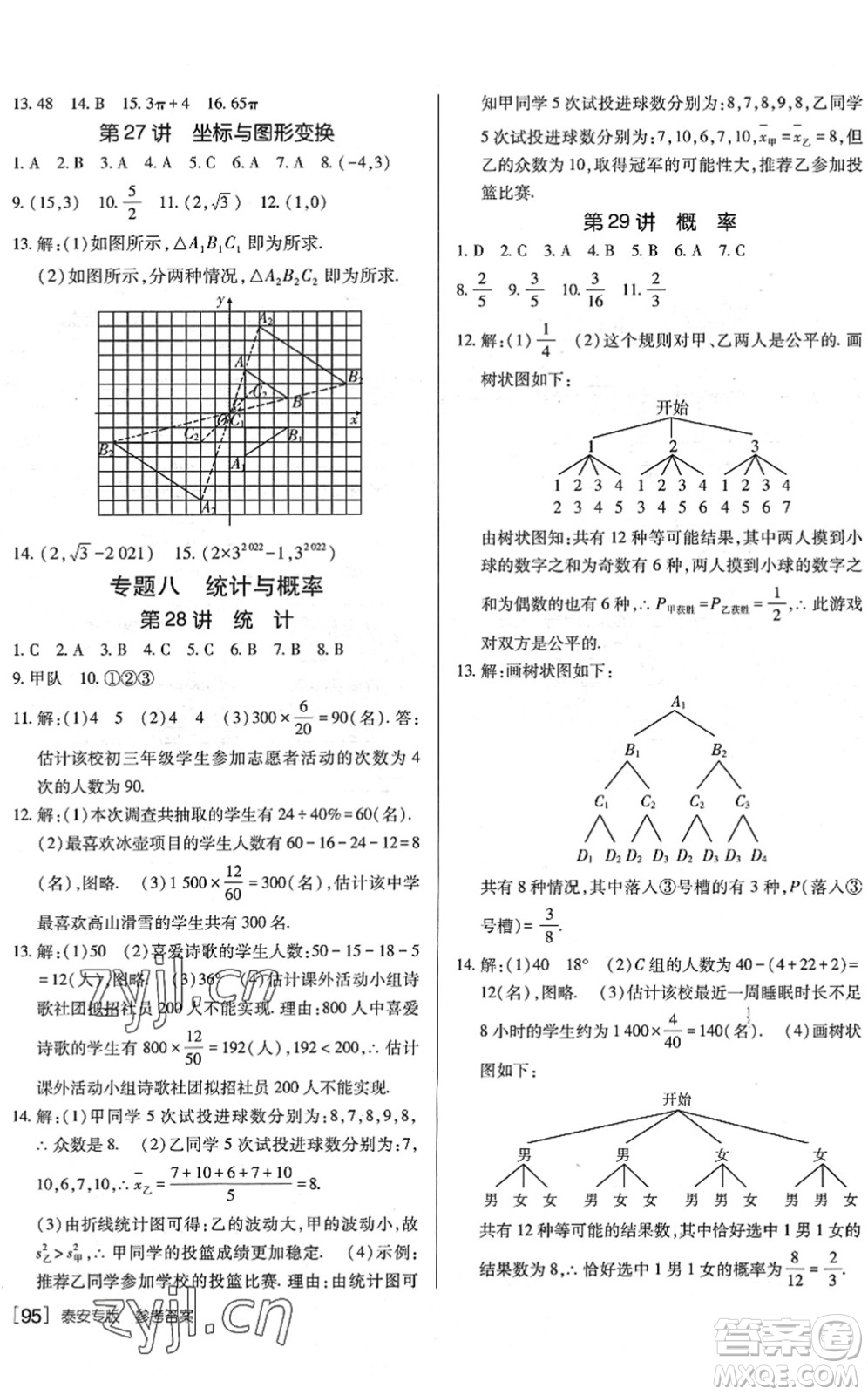 新疆青少年出版社2022升學(xué)錦囊九年級(jí)數(shù)學(xué)泰安專版答案