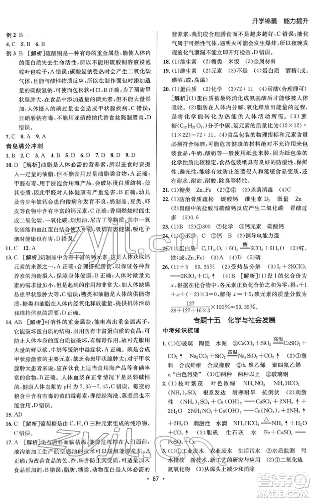 新疆青少年出版社2022升學(xué)錦囊九年級(jí)化學(xué)青島專版答案