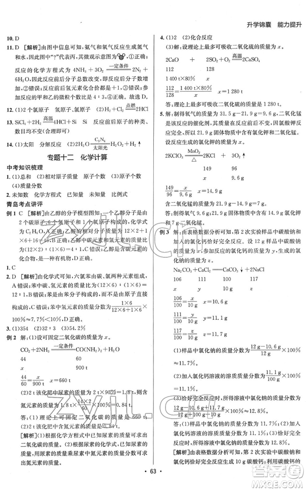 新疆青少年出版社2022升學(xué)錦囊九年級(jí)化學(xué)青島專版答案