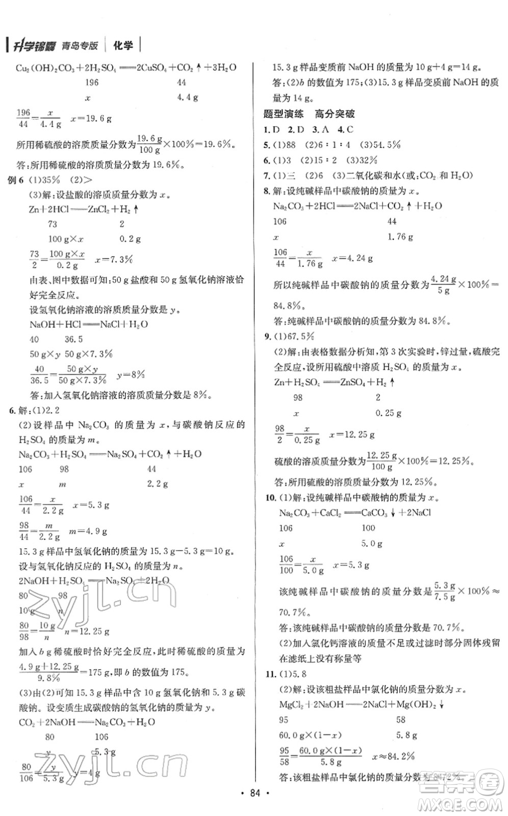 新疆青少年出版社2022升學(xué)錦囊九年級(jí)化學(xué)青島專版答案