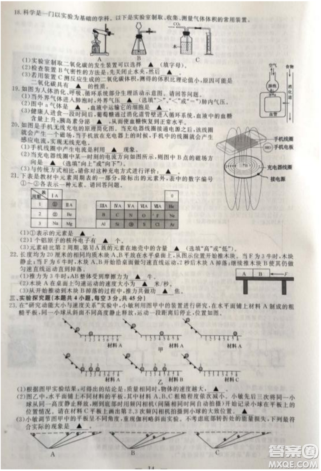 2022浙江省初中學業(yè)水平考試紹興卷科學試題及答案