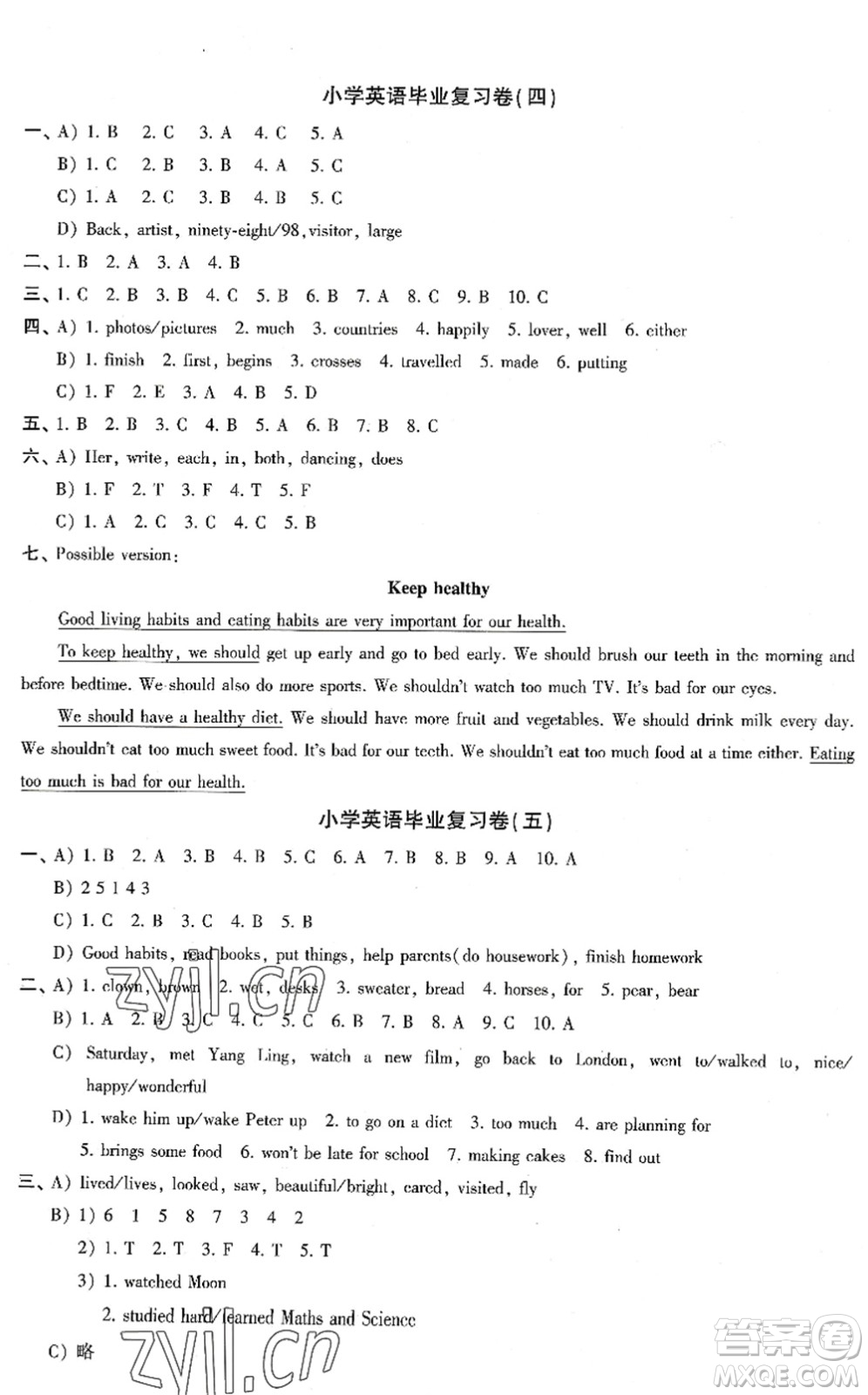 江蘇人民出版社2022小學升初中教材學法指導(dǎo)六年級英語譯林版答案