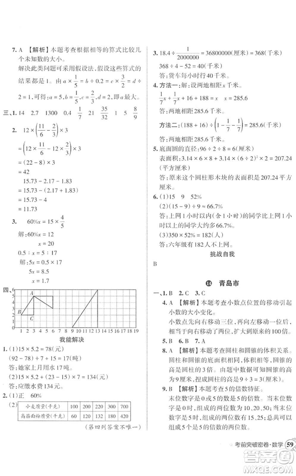 江西人民出版社2022王朝霞小學(xué)畢業(yè)總復(fù)習(xí)綜合能力驗(yàn)收卷六年級(jí)數(shù)學(xué)通用版答案