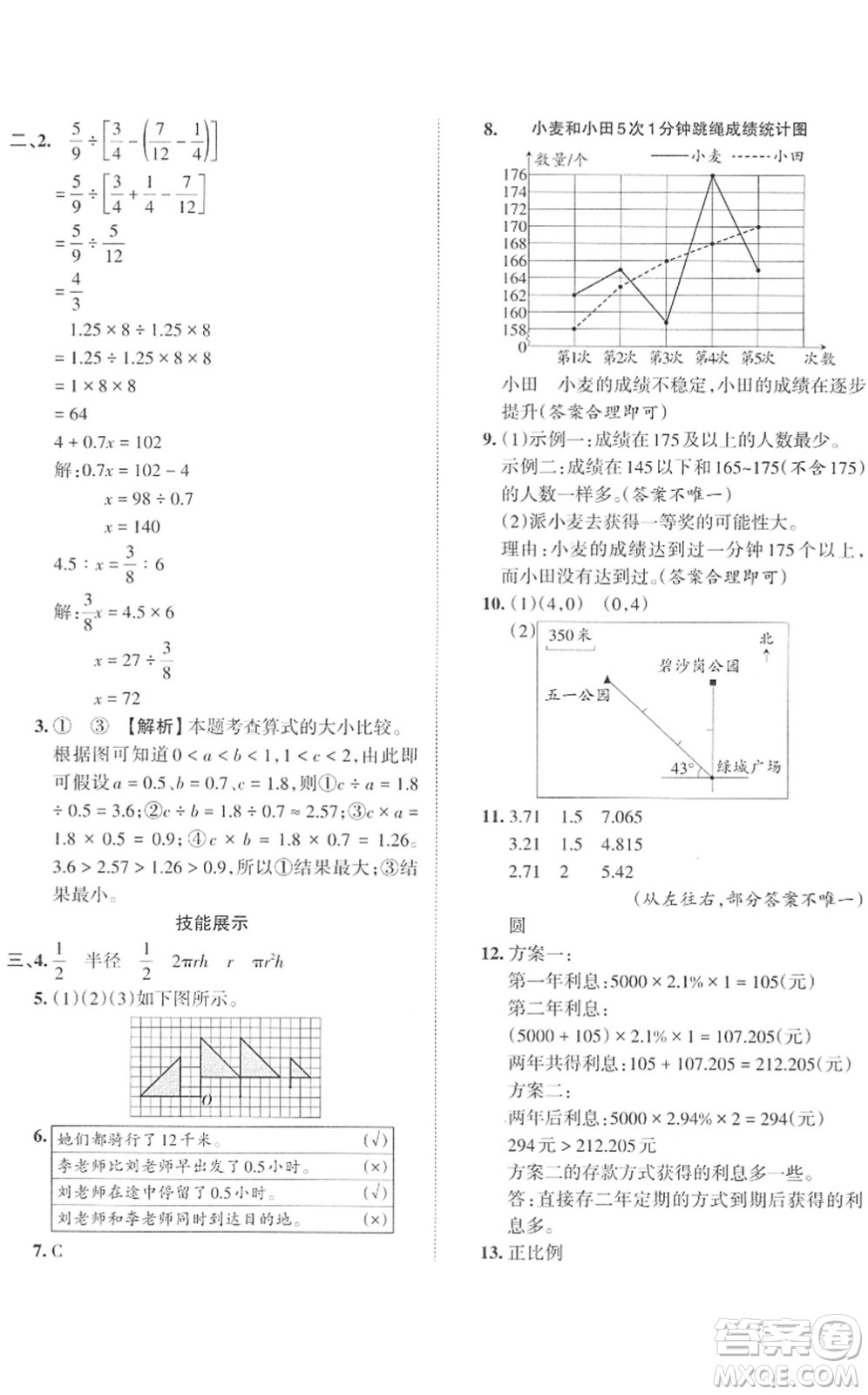 江西人民出版社2022王朝霞小學(xué)畢業(yè)總復(fù)習(xí)綜合能力驗(yàn)收卷六年級(jí)數(shù)學(xué)通用版答案