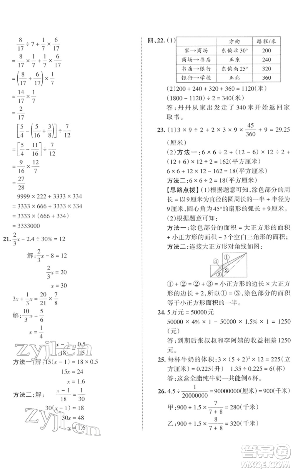 江西人民出版社2022王朝霞小學(xué)畢業(yè)總復(fù)習(xí)綜合能力驗(yàn)收卷六年級(jí)數(shù)學(xué)通用版答案