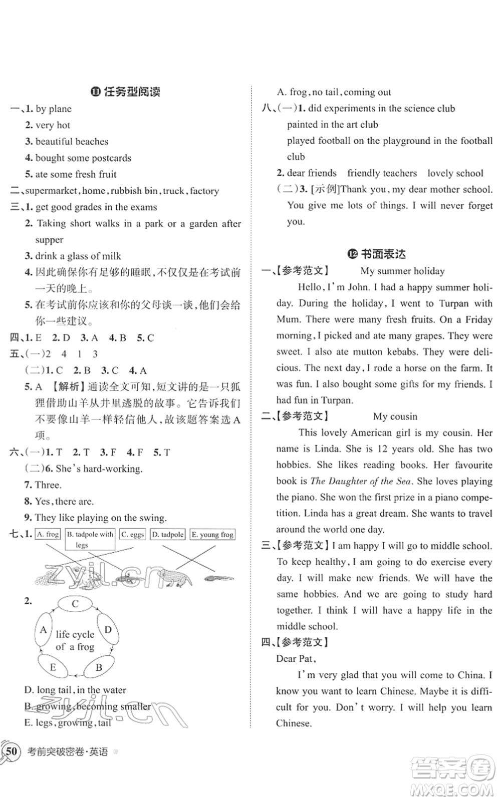 江西人民出版社2022王朝霞小學(xué)畢業(yè)總復(fù)習(xí)綜合能力驗收卷六年級英語通用版答案