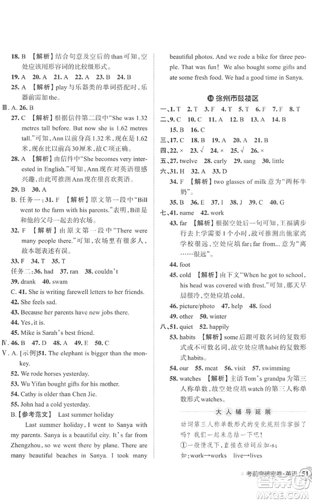 江西人民出版社2022王朝霞小學(xué)畢業(yè)總復(fù)習(xí)綜合能力驗收卷六年級英語通用版答案