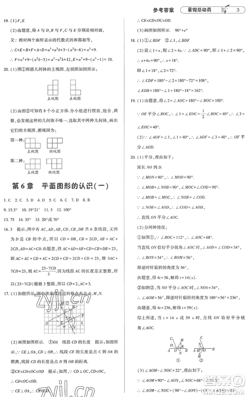 寧夏人民教育出版社2022經(jīng)綸學典暑假總動員七年級數(shù)學江蘇國標版答案