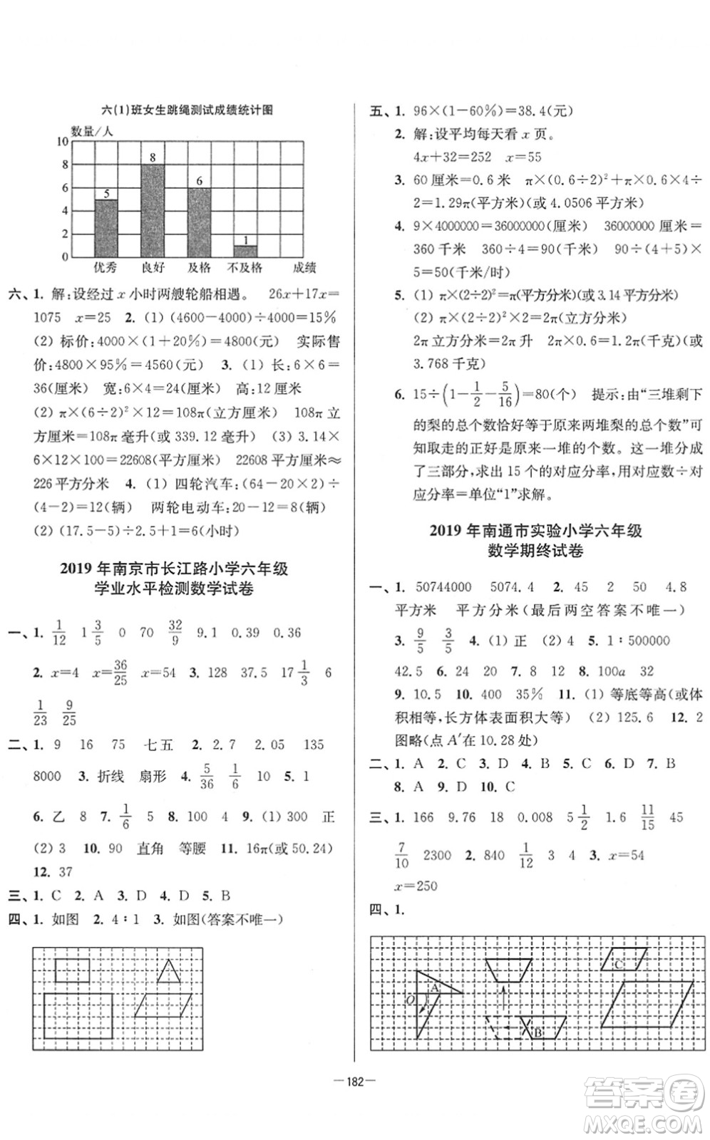 江蘇鳳凰美術出版社2022江蘇13大市名牌小學畢業(yè)升學真卷精編六年級數學江蘇專版答案