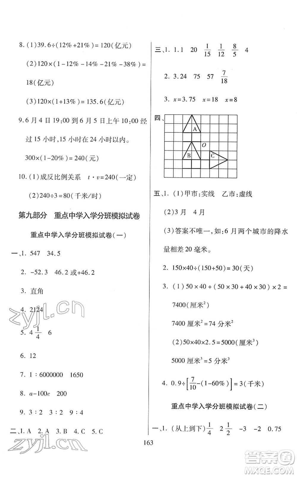 開(kāi)明出版社2022小升初招生分班真題分類(lèi)卷六年級(jí)數(shù)學(xué)通用版答案