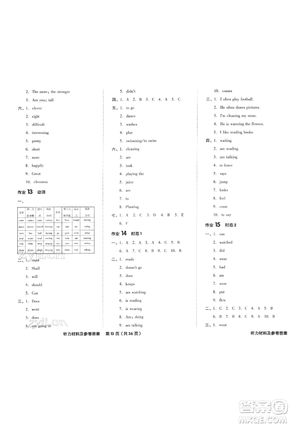 陽光出版社2022全品小學總復(fù)習教程考點串講英語通用版參考答案