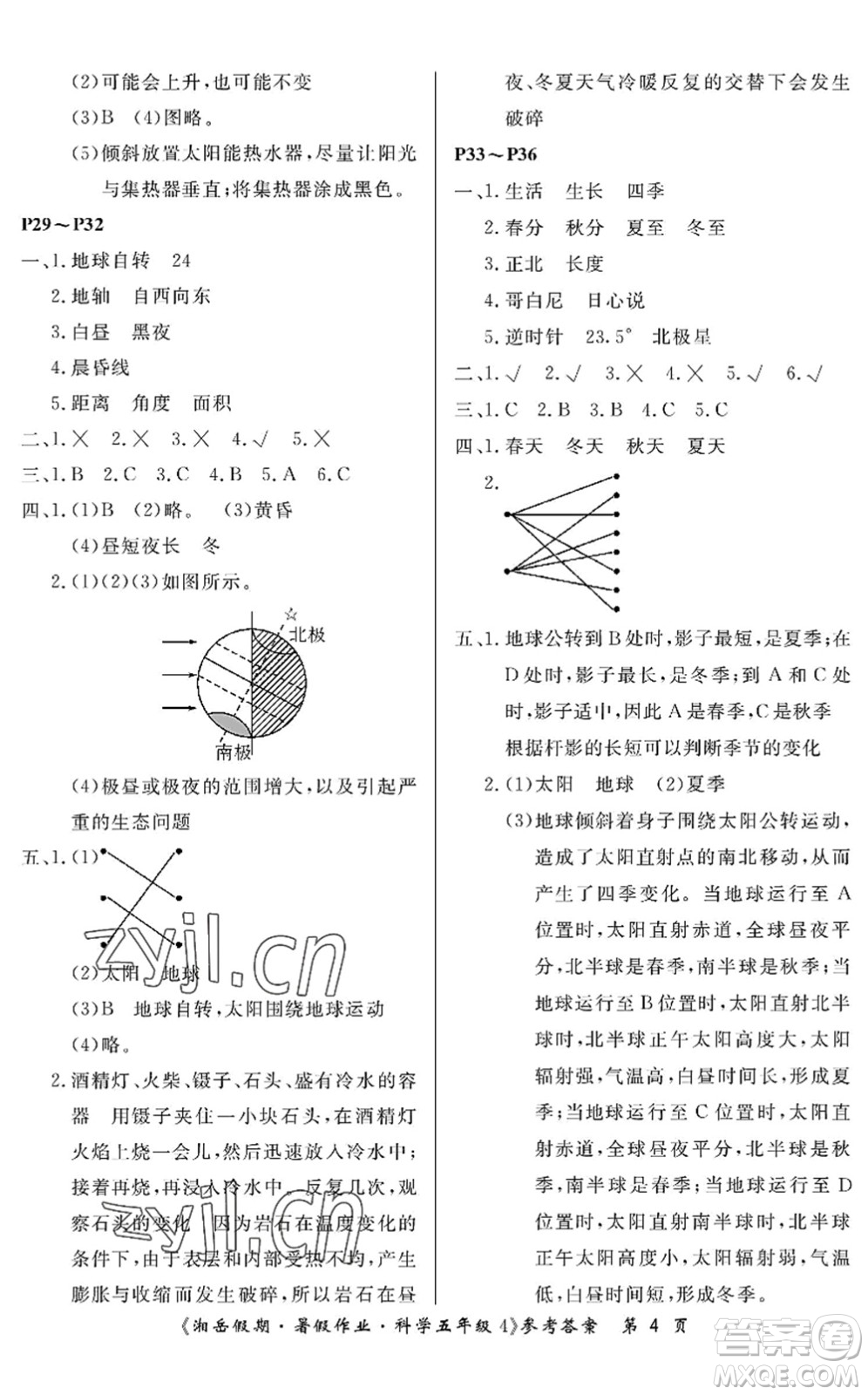 湖南大學(xué)出版社2022湘岳假期暑假作業(yè)五年級(jí)科學(xué)湘科版答案