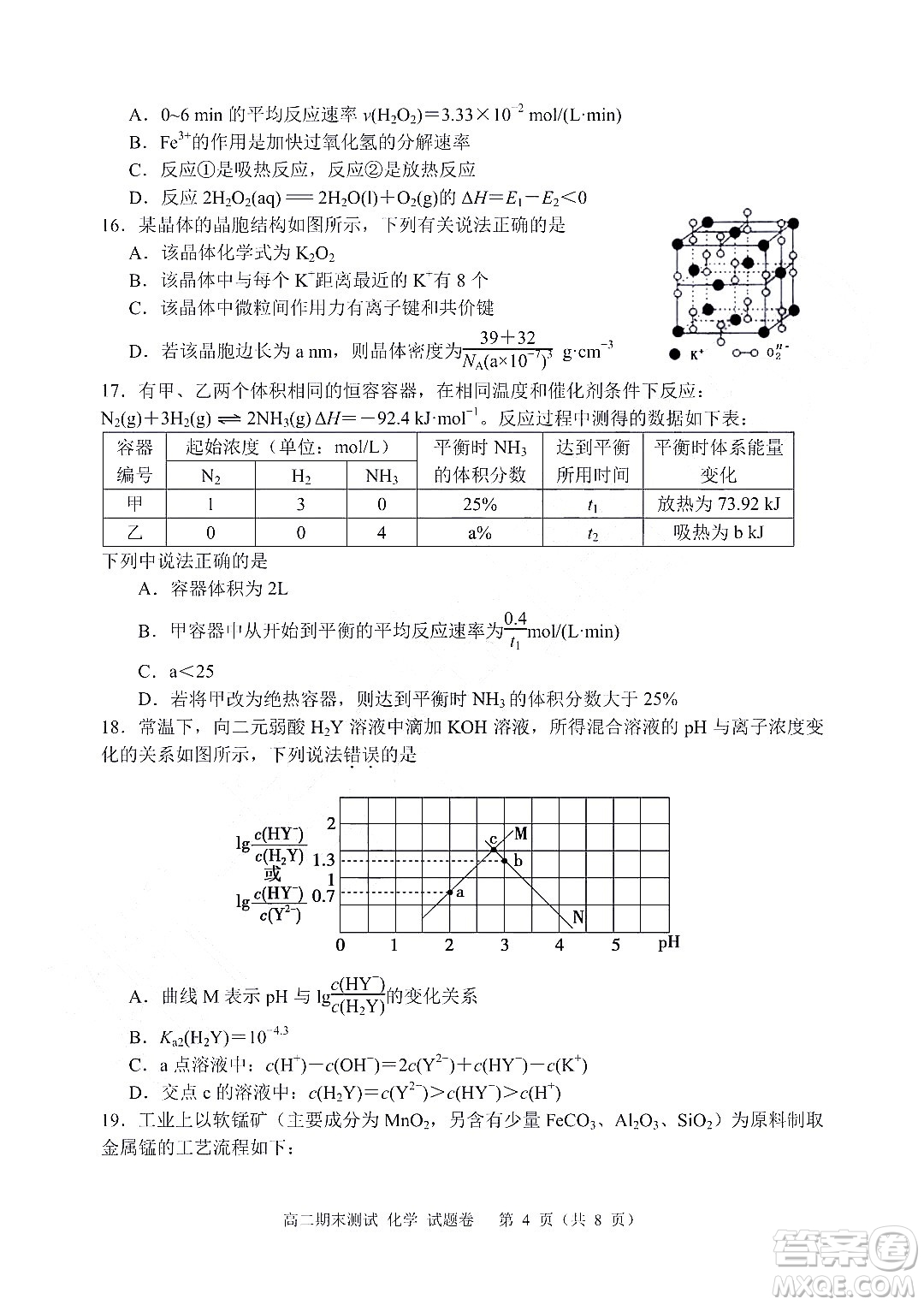 嘉興市2021-2022學(xué)年第二學(xué)期期末檢測(cè)高二化學(xué)試題卷及答案