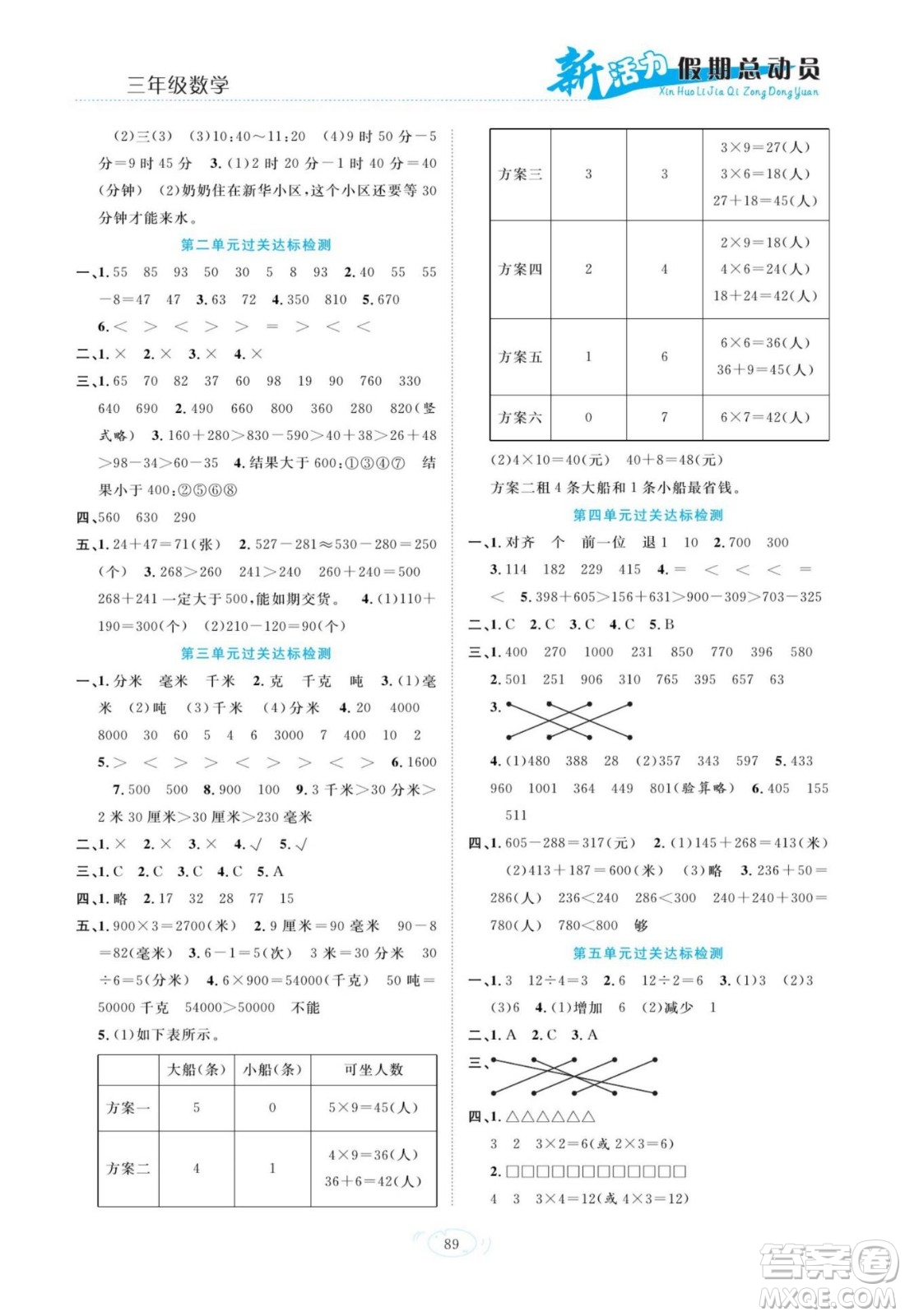 甘肅文化出版社2022新活力暑假總動員三年級數(shù)學(xué)人教版答案