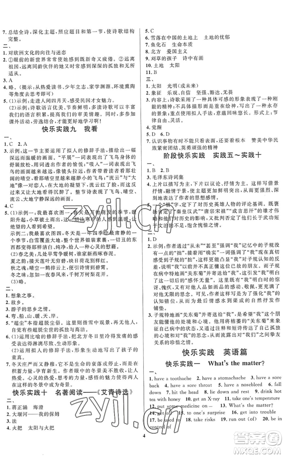 延邊教育出版社2022暑假作業(yè)快樂實踐八年級德育美育與人文通用版答案