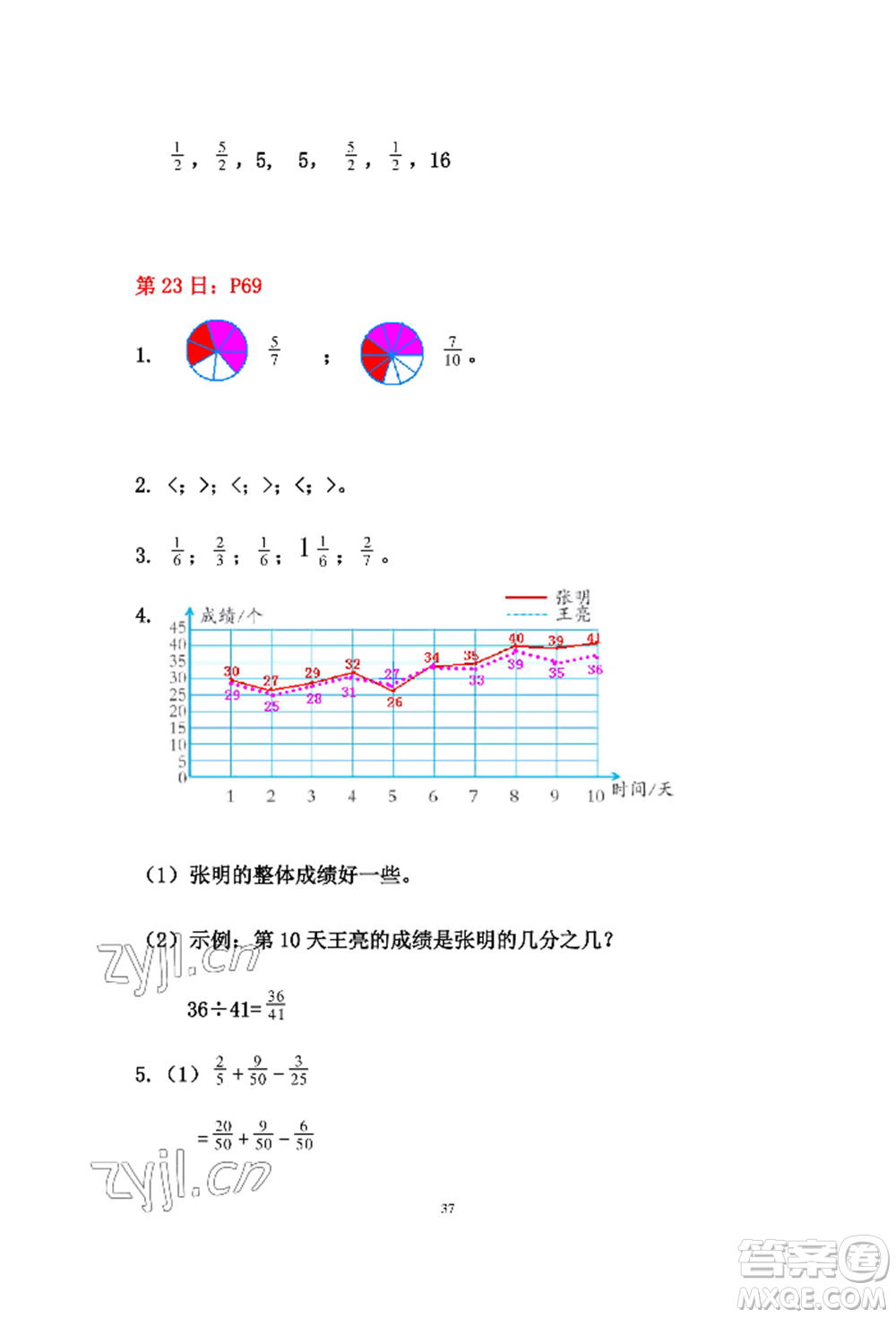 安徽少年兒童出版社2022暑假作業(yè)五年級(jí)數(shù)學(xué)人教版參考答案