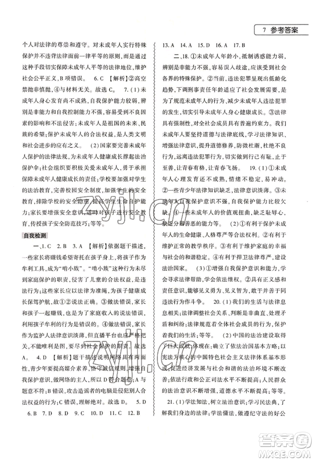 大象出版社2022道德與法治暑假作業(yè)本七年級(jí)人教版參考答案