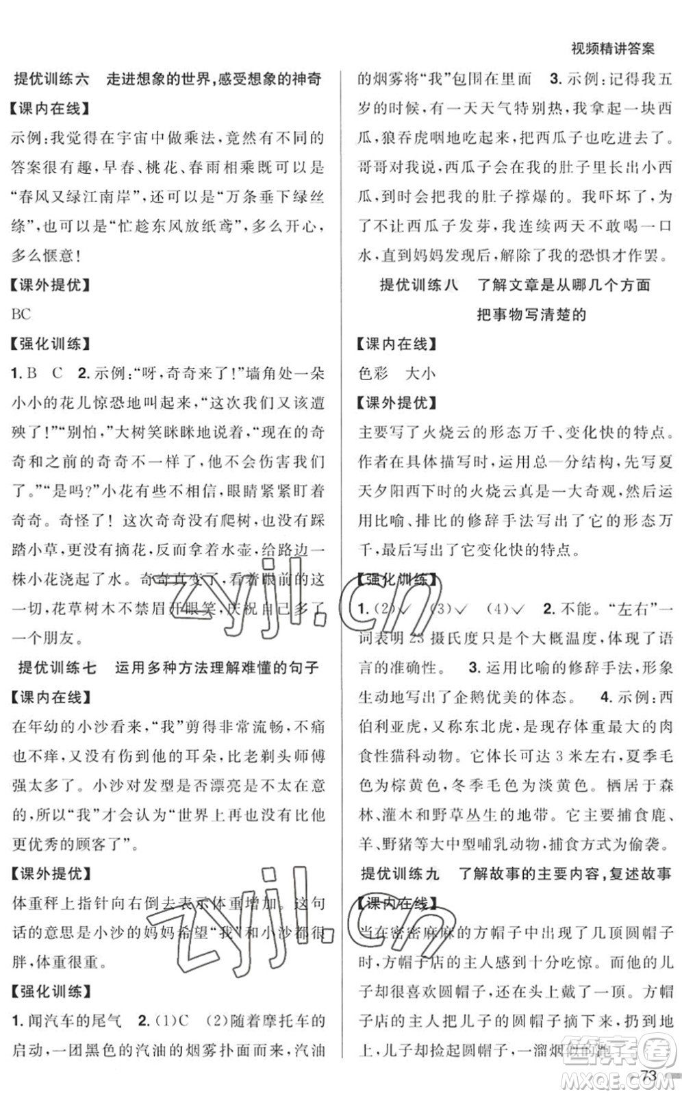 江西教育出版社2022陽(yáng)光同學(xué)暑假銜接三升四年級(jí)語(yǔ)文RJ人教版答案