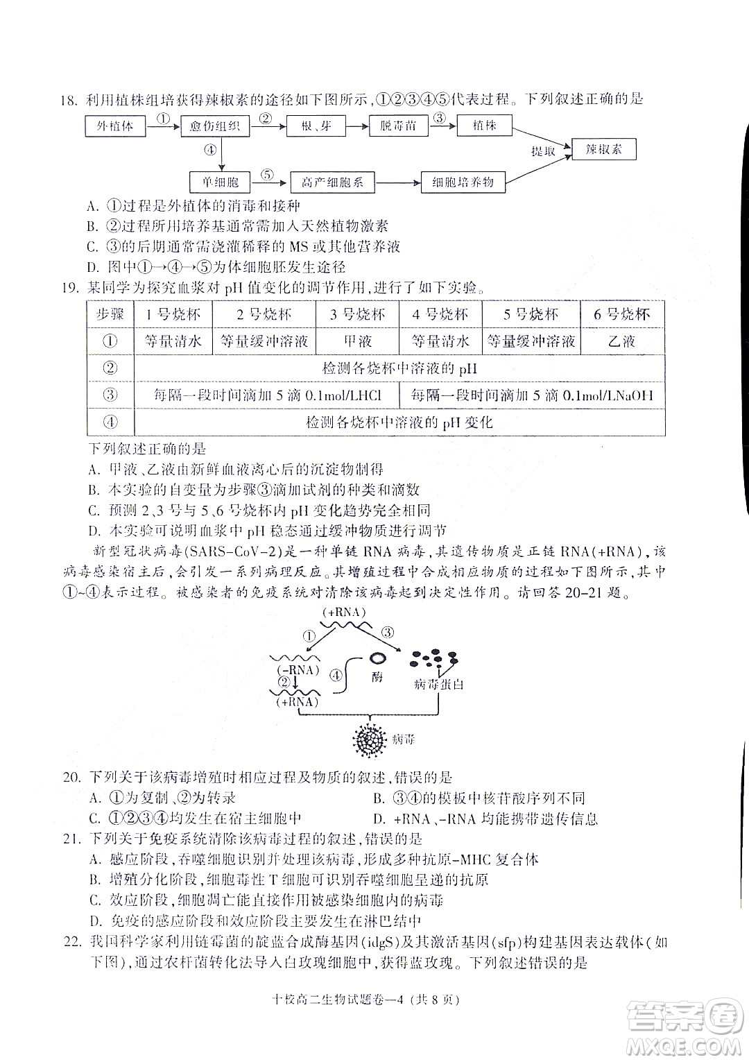 金華十校2021-2022學(xué)年第二學(xué)期期末調(diào)研考試高二生物試題卷及答案