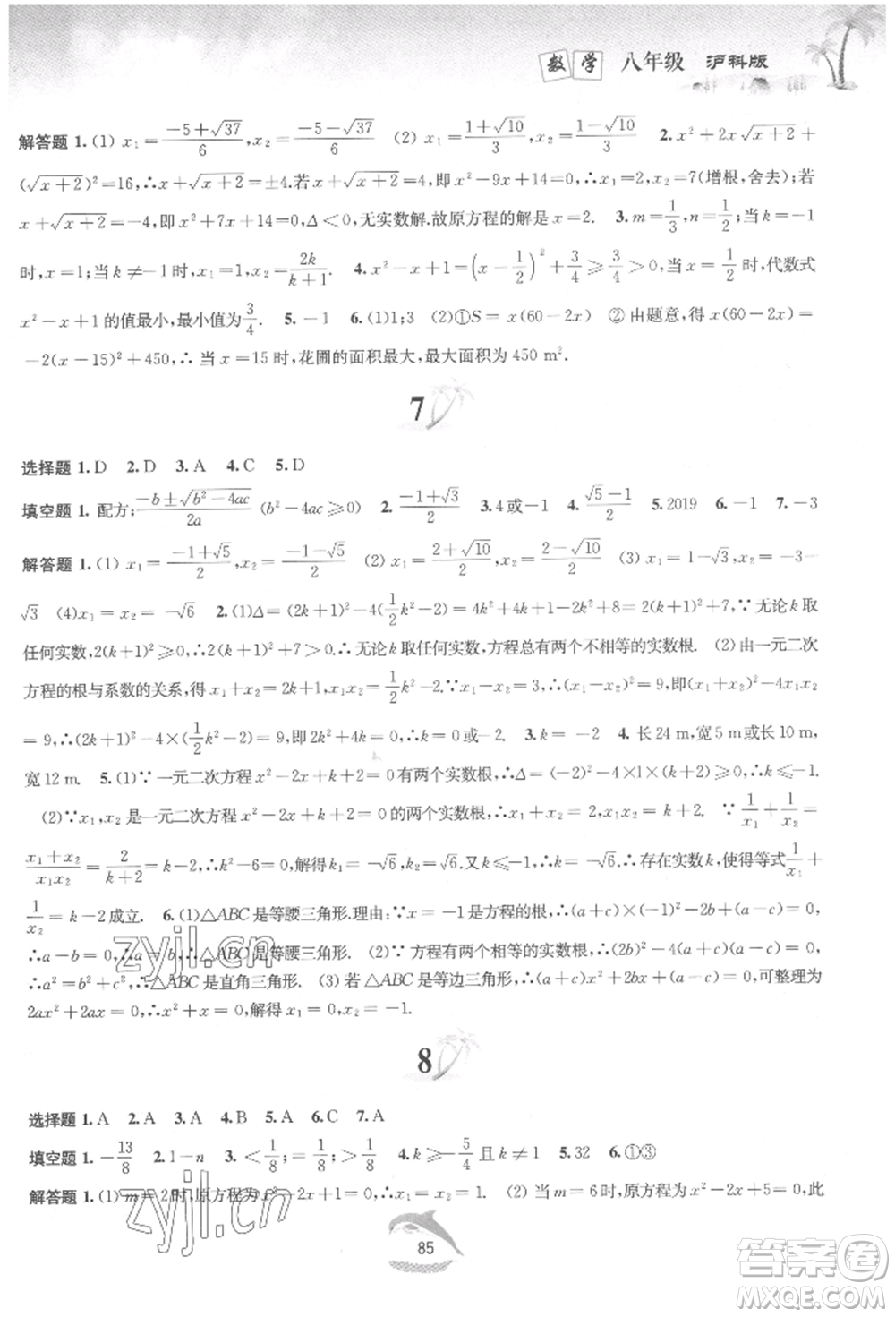 黃山書社2022快樂暑假八年級數(shù)學(xué)滬科版參考答案