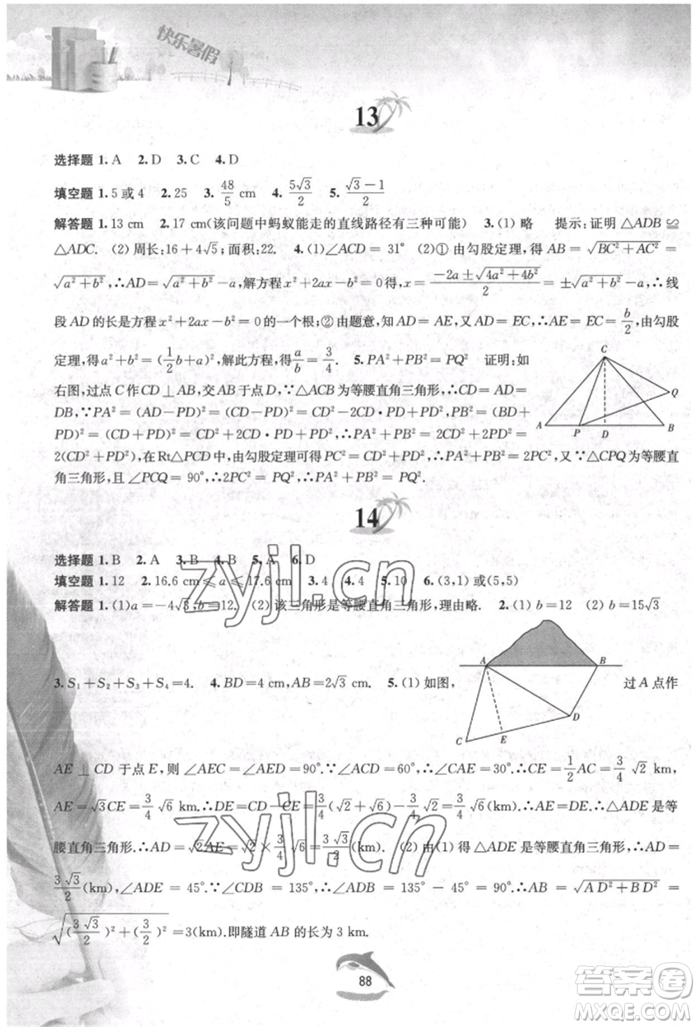 黃山書社2022快樂暑假八年級數(shù)學(xué)滬科版參考答案