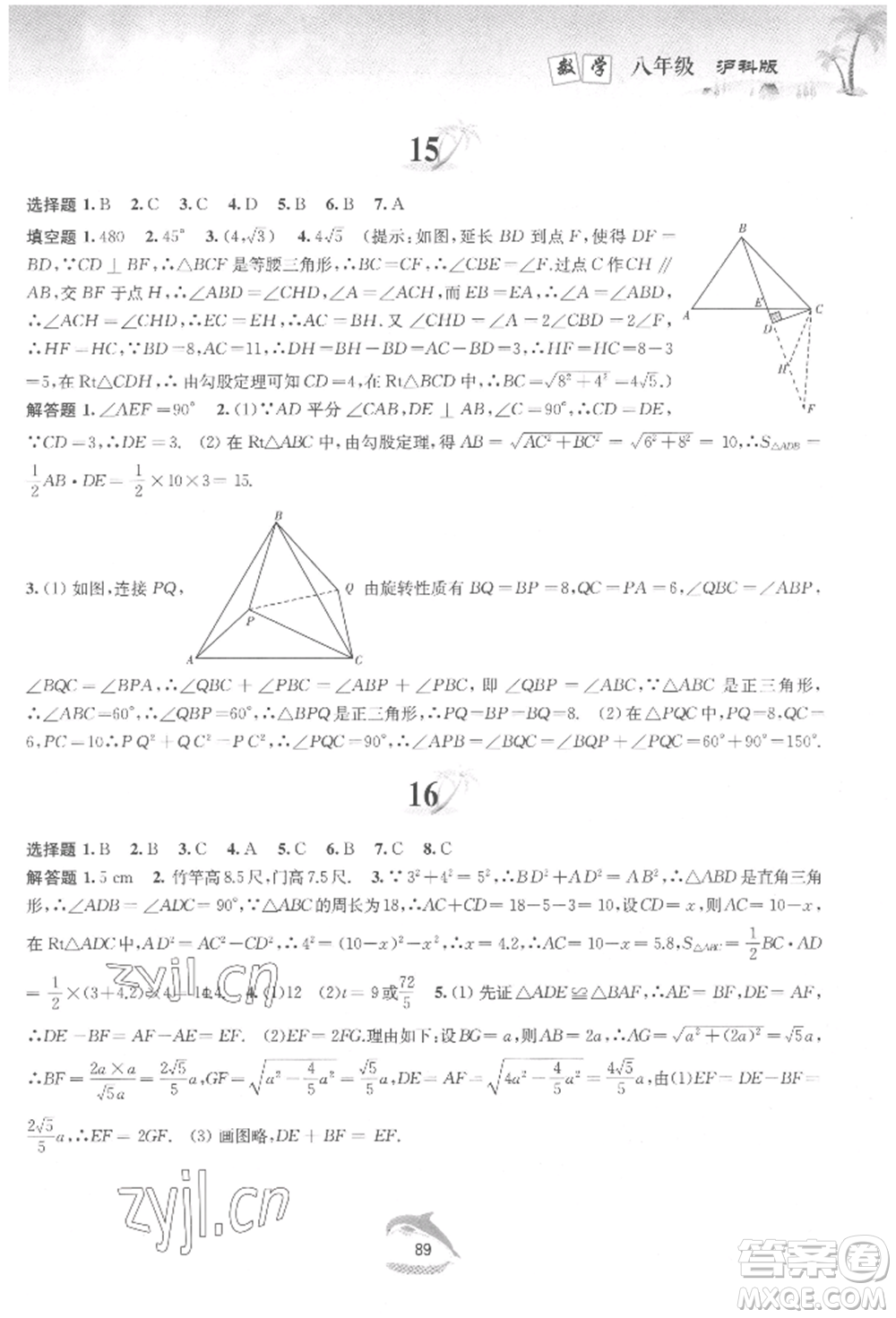 黃山書社2022快樂暑假八年級數(shù)學(xué)滬科版參考答案