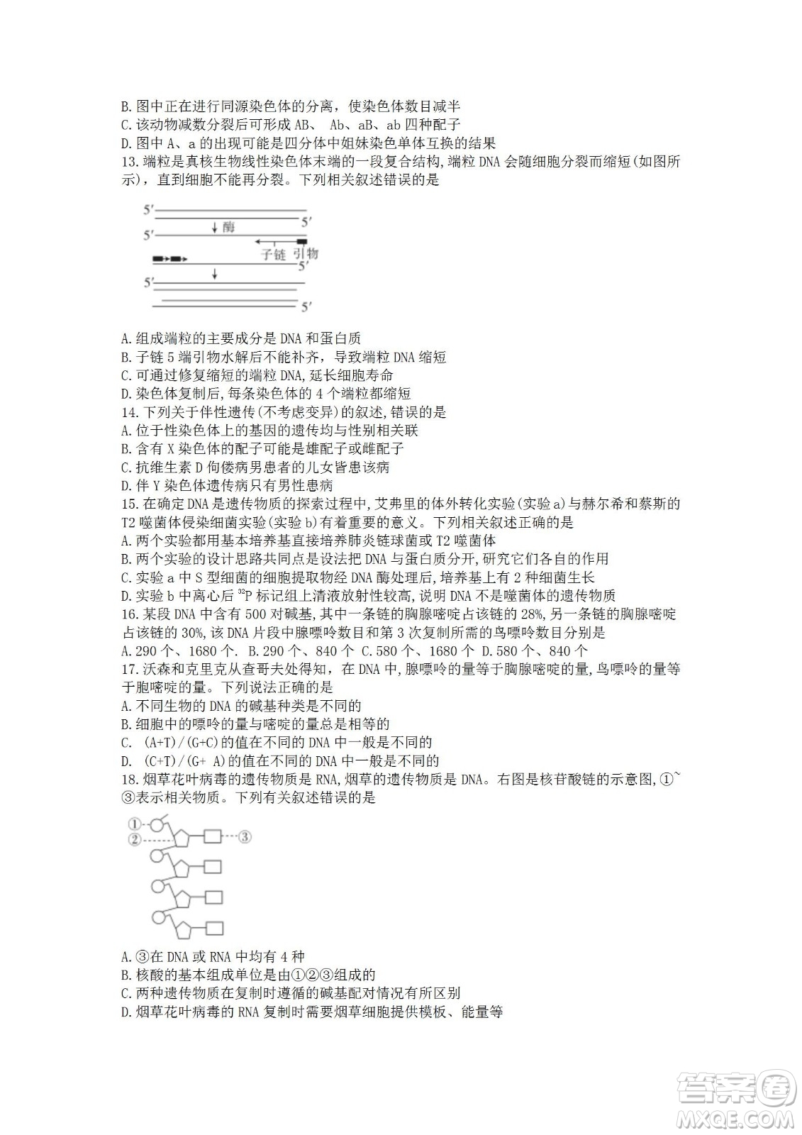 湖北省十堰市2021-2022學年下學期期末調(diào)研考試高一生物試題及答案