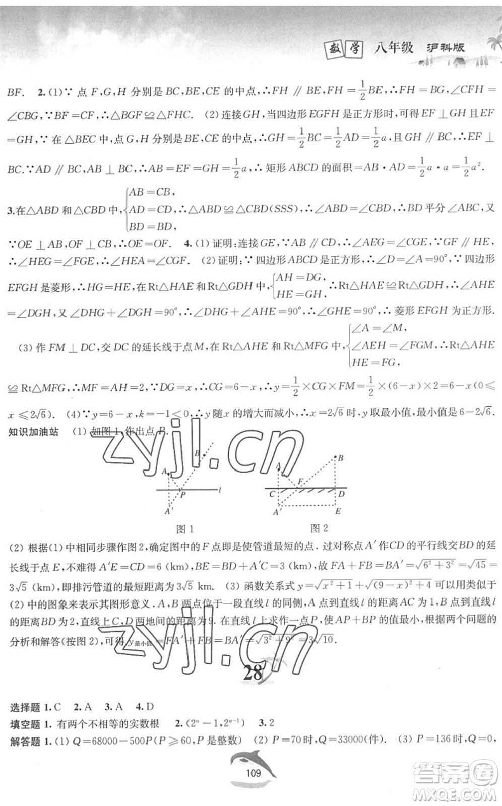 黃山書社2022暑假作業(yè)八年級(jí)數(shù)學(xué)滬科版答案