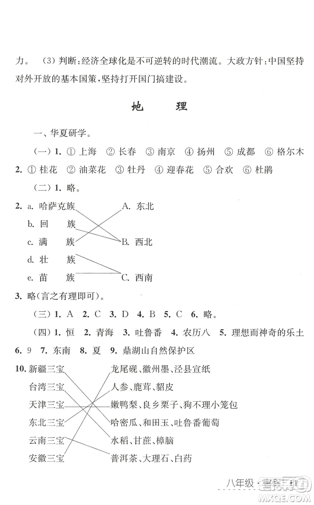 江蘇人民出版社2022學(xué)習(xí)與探究暑假學(xué)習(xí)八年級(jí)合訂本蘇教版答案