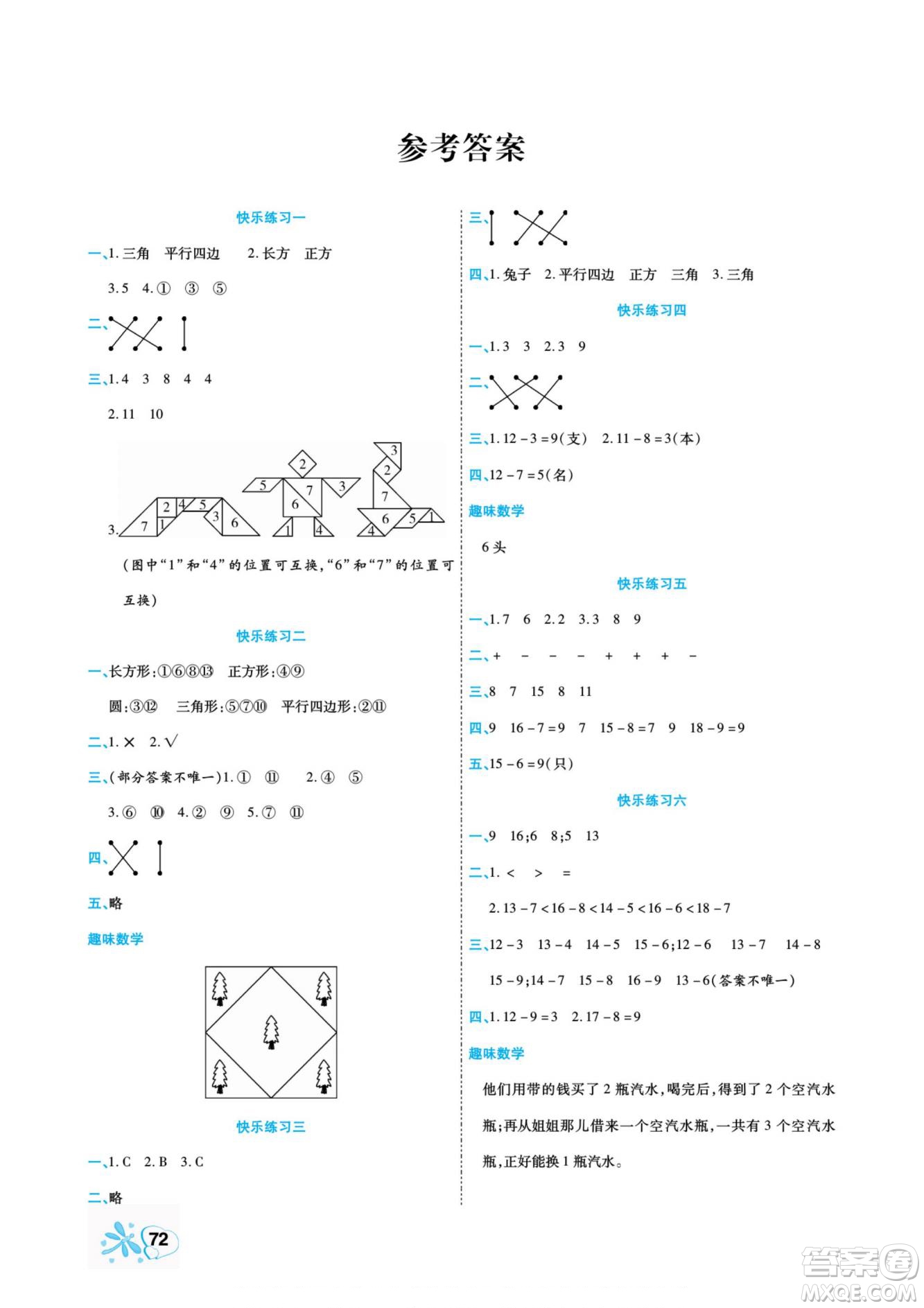 云南美術(shù)出版社2022快樂假期銜接優(yōu)化訓(xùn)練暑假作業(yè)數(shù)學(xué)1升2人教版答案