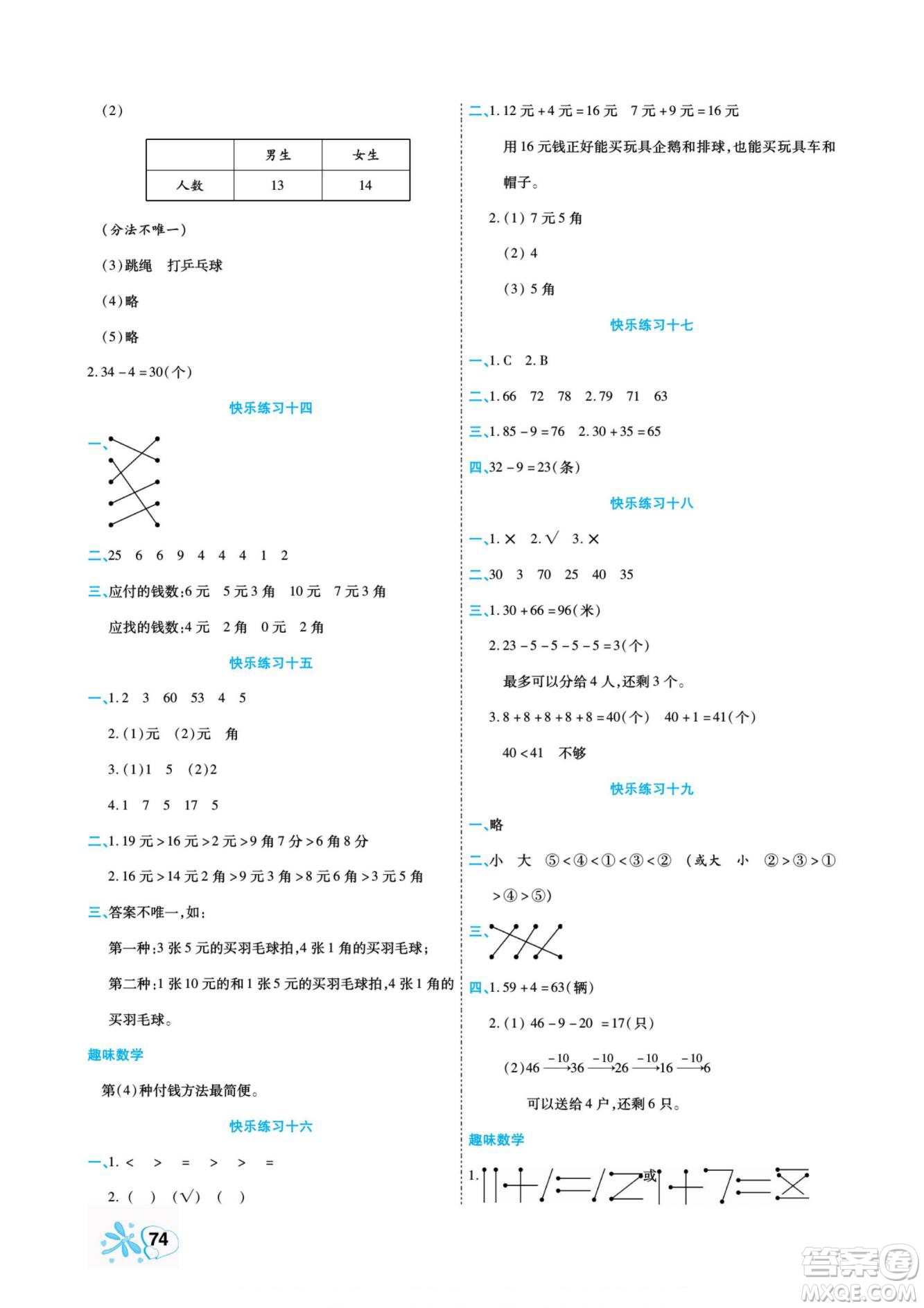 云南美術(shù)出版社2022快樂假期銜接優(yōu)化訓(xùn)練暑假作業(yè)數(shù)學(xué)1升2人教版答案